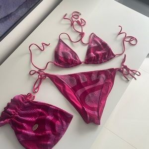 Mission mare pink metallic with silver thread bikini set size 40
